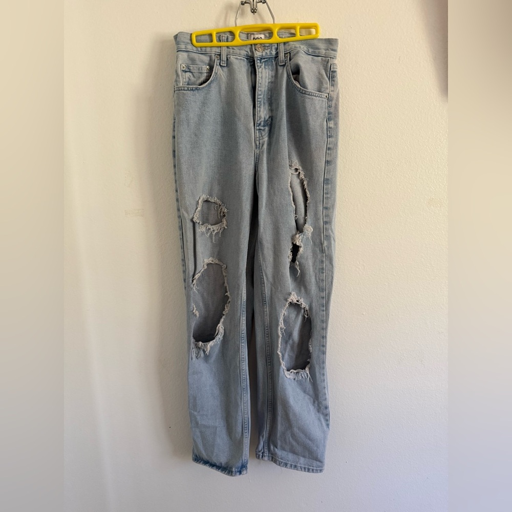 BDG Light Blue Distressed Straight Leg Ripped Jeans